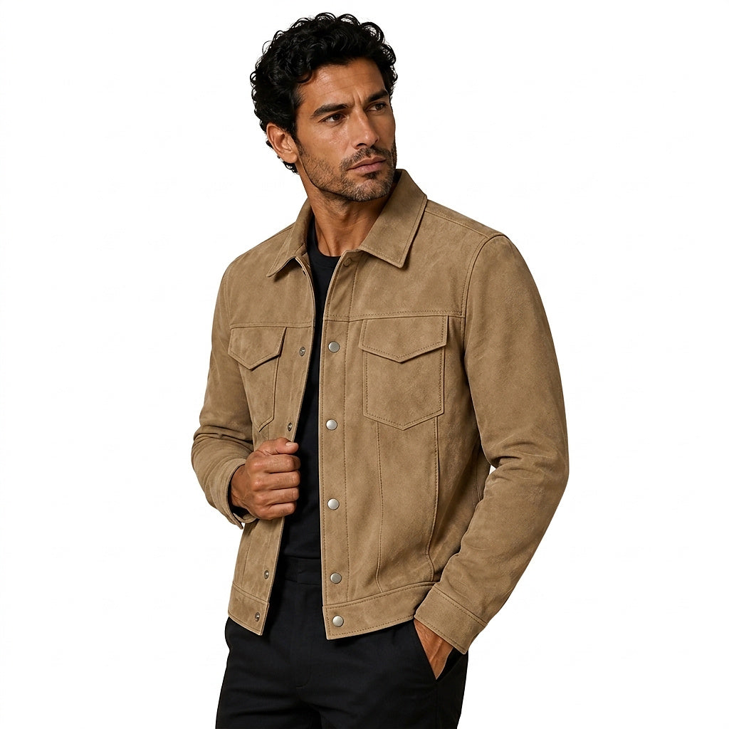 Veste Trucker en suédine pour homme avec fermetures à boutons-pression 2