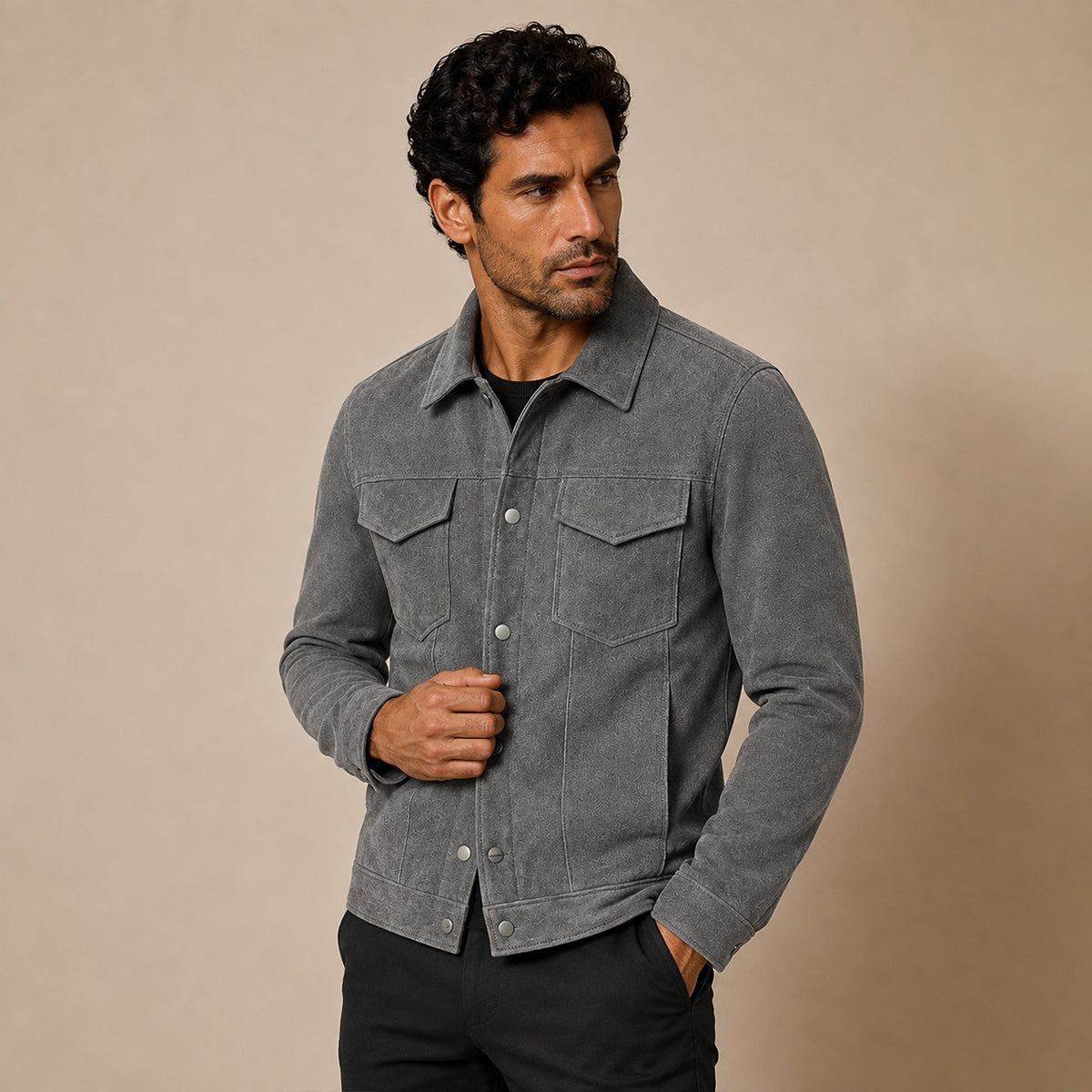 Veste Trucker en suédine pour homme avec fermetures à boutons-pression 6