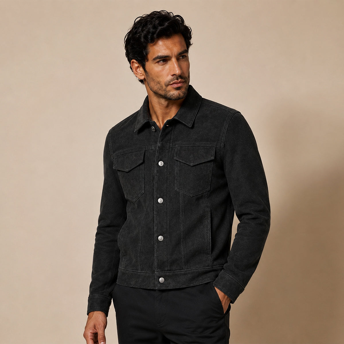 Veste Trucker en suédine pour homme avec fermetures à boutons-pression 8