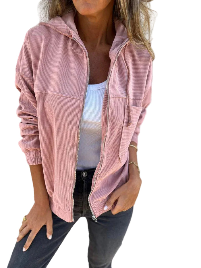Veste Zippée à Capuche en Velours Côtelé pour Femme