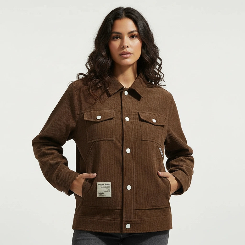 Veste chemise boutonnée pour femme avec poches plaquées 3