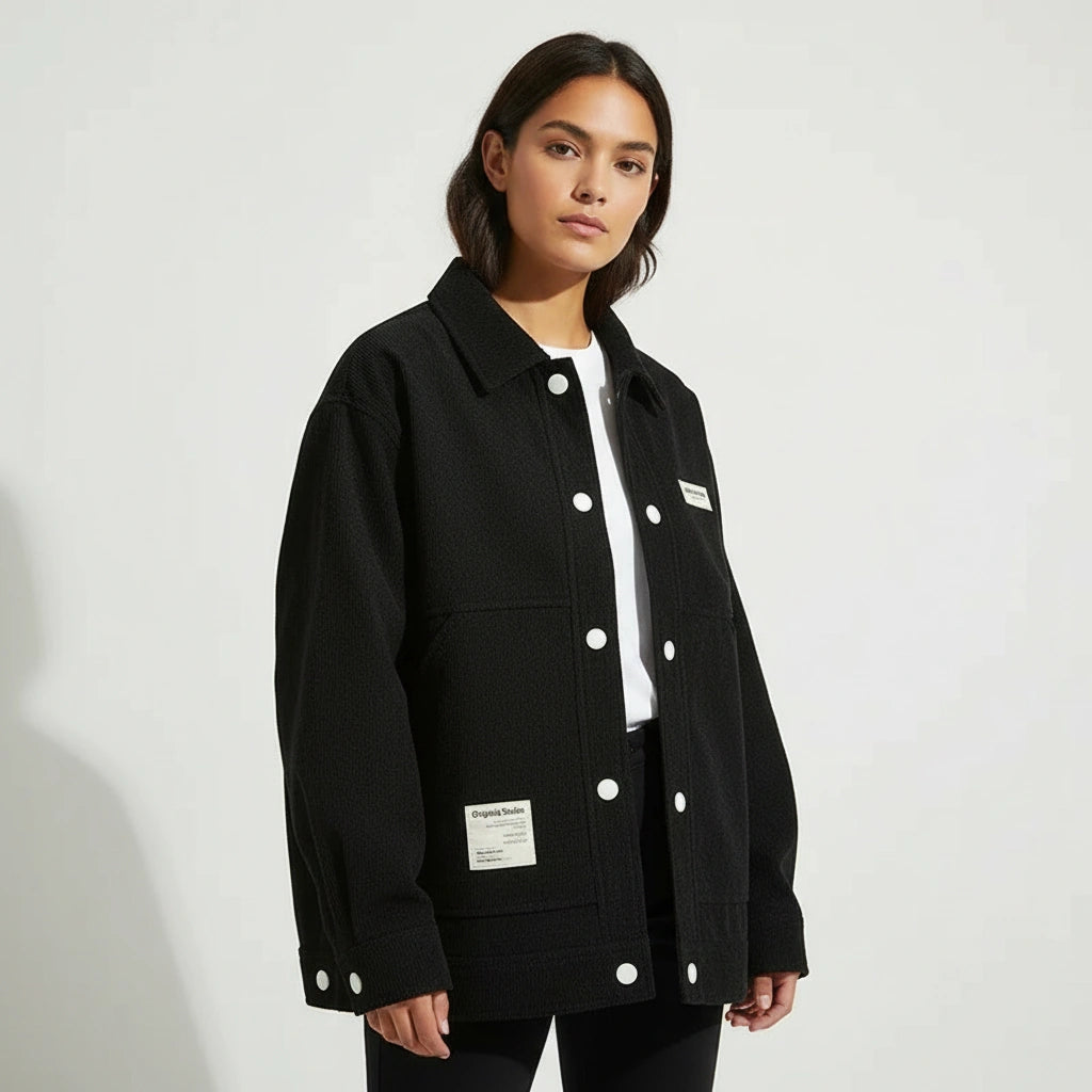 Veste chemise boutonnée pour femme avec poches plaquées 4