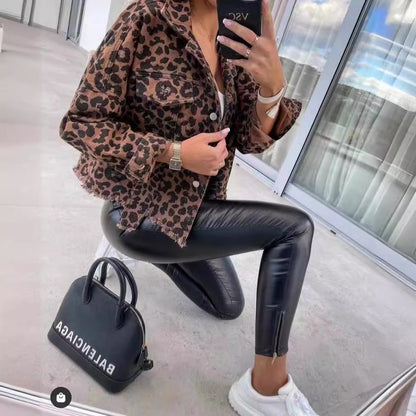 Veste en jean oversize à imprimé léopard pour femme 3