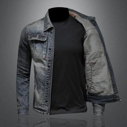 Veste en jean pour homme avec fermeture éclair et poches poitrine 2