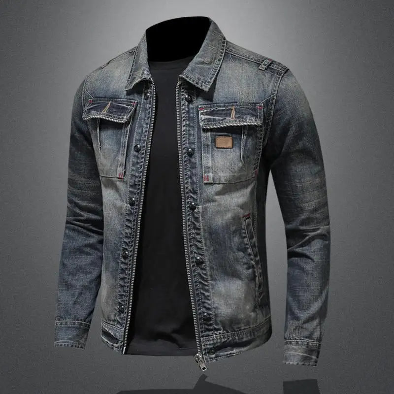 Veste en jean pour homme avec fermeture éclair et poches poitrine 3