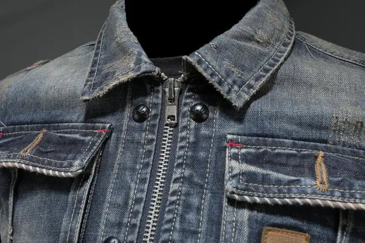 Veste en jean pour homme avec fermeture éclair et poches poitrine 5