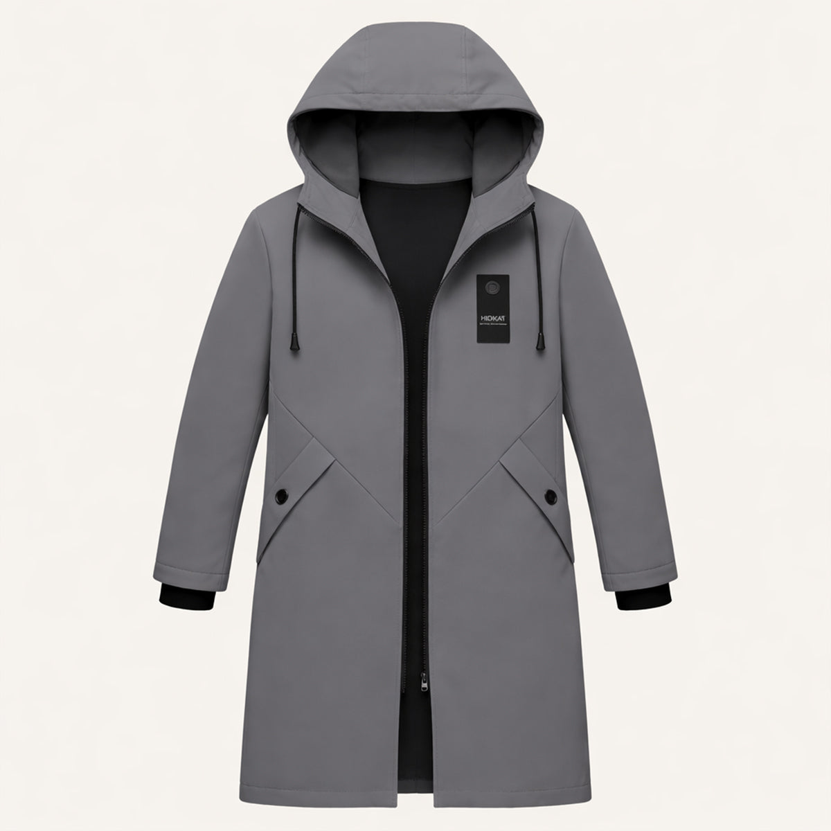 Veste longue à capuche pour homme avec cordon de serrage et fermeture éclair 3