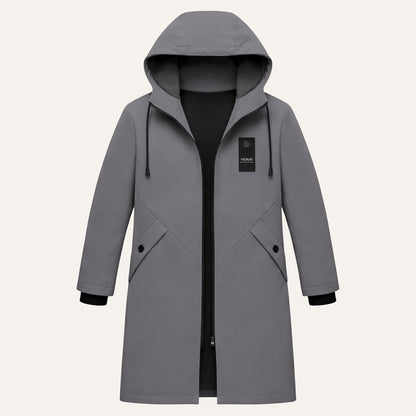 Veste longue à capuche pour homme avec cordon de serrage et fermeture éclair 3