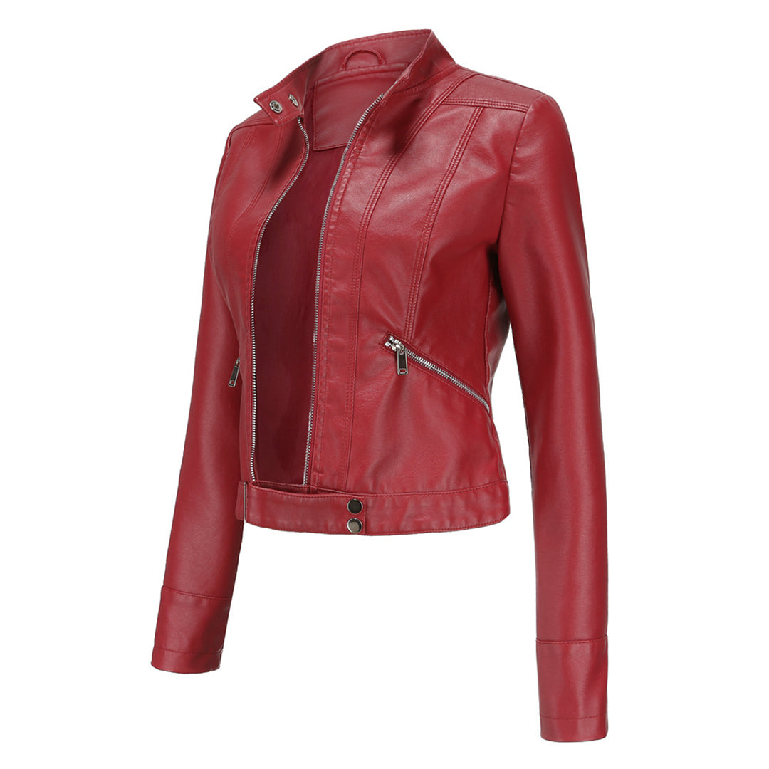 Veste motard pour femme avec col montant et fermetures éclair 10