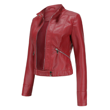 Veste motard pour femme avec col montant et fermetures éclair 10