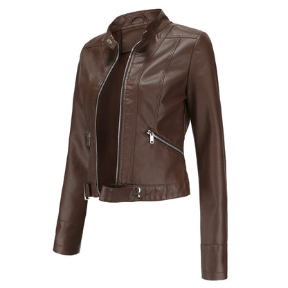 Veste motard pour femme avec col montant et fermetures éclair 11