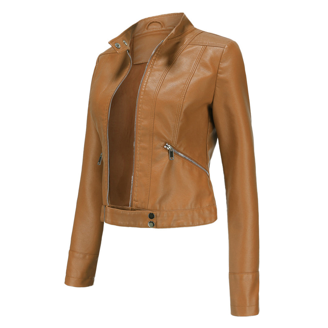 Veste motard pour femme avec col montant et fermetures éclair 12