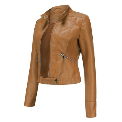 Veste motard pour femme avec col montant et fermetures éclair 12