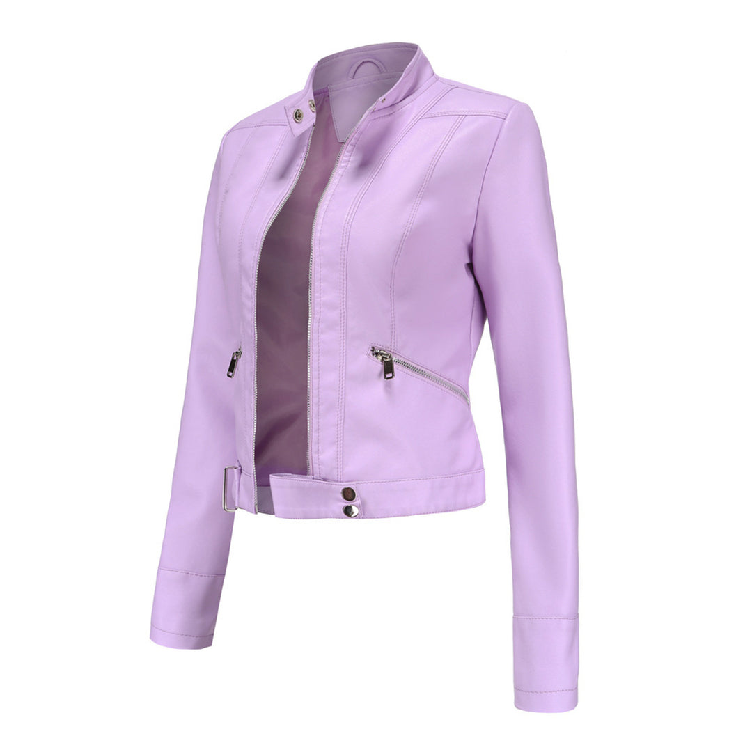 Veste motard pour femme avec col montant et fermetures éclair 13