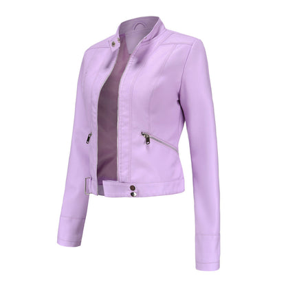 Veste motard pour femme avec col montant et fermetures éclair 13