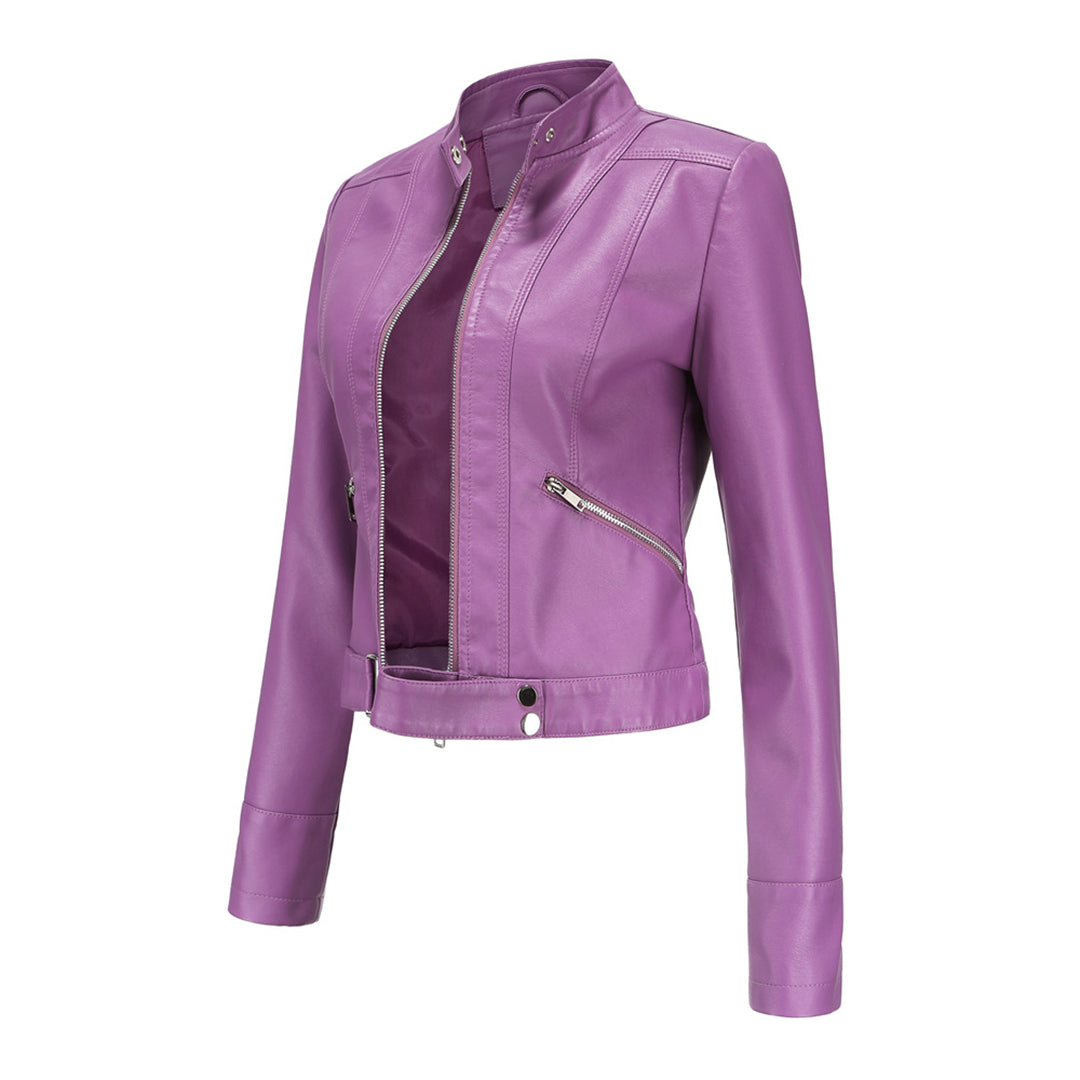 Veste motard pour femme avec col montant et fermetures éclair 14