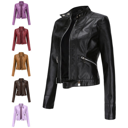 Veste motard pour femme avec col montant et fermetures éclair 15