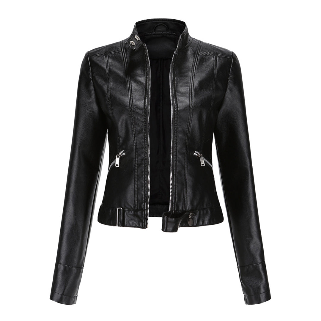 Veste motard pour femme avec col montant et fermetures éclair 2
