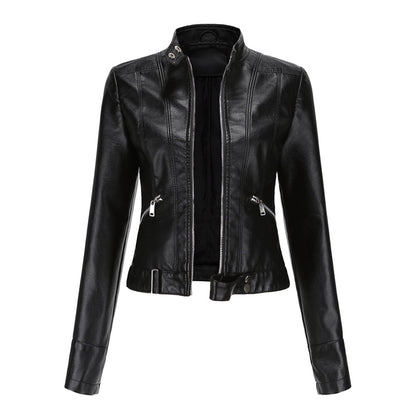 Veste motard pour femme avec col montant et fermetures éclair 2