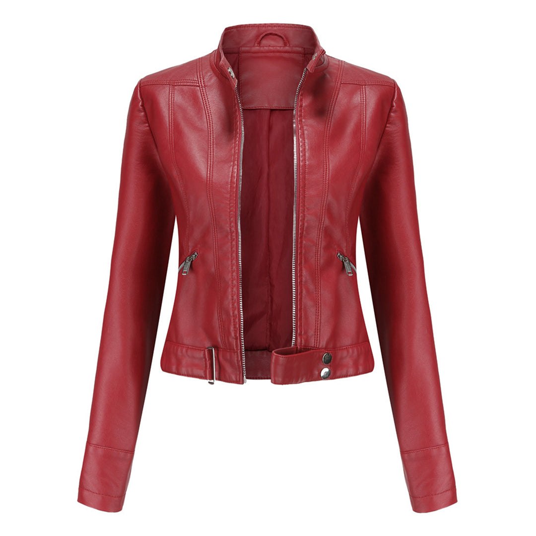 Veste motard pour femme avec col montant et fermetures éclair 3