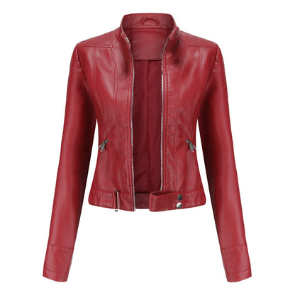 Veste motard pour femme avec col montant et fermetures éclair 3