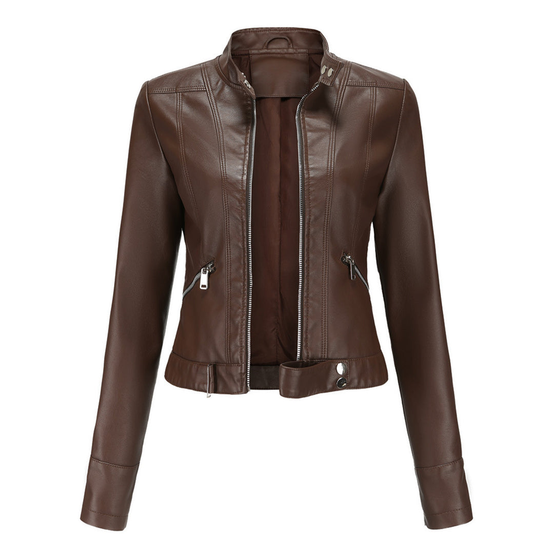 Veste motard pour femme avec col montant et fermetures éclair 4