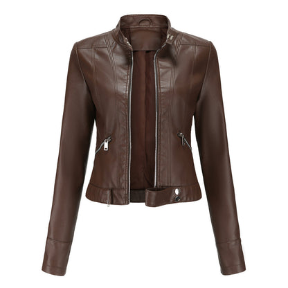 Veste motard pour femme avec col montant et fermetures éclair 4