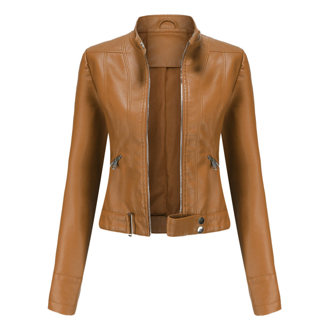 Veste motard pour femme avec col montant et fermetures éclair 5