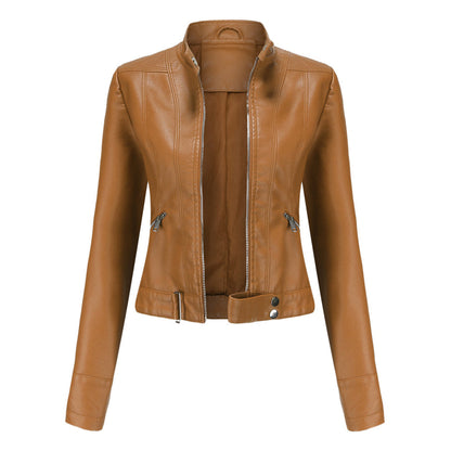 Veste motard pour femme avec col montant et fermetures éclair 5