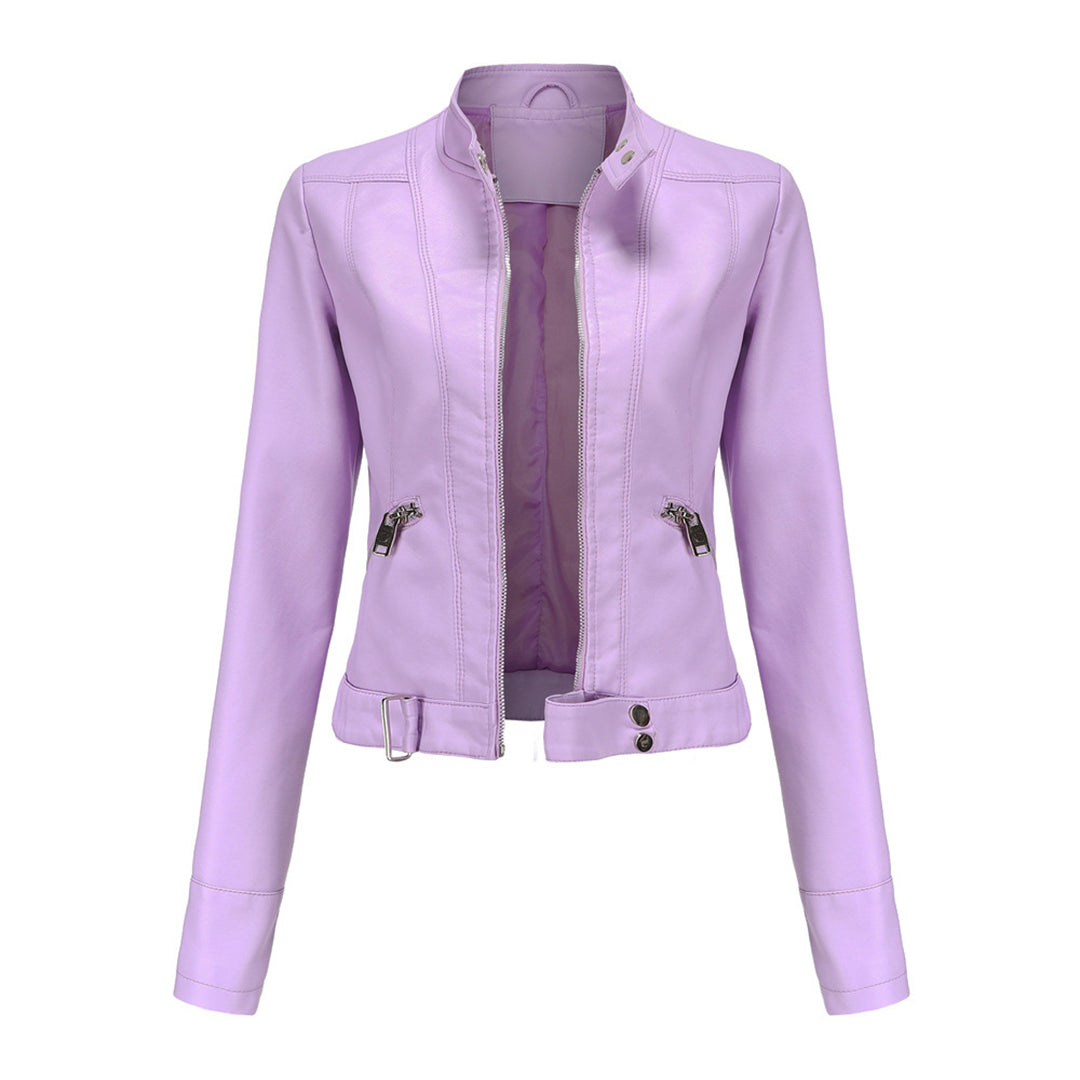 Veste motard pour femme avec col montant et fermetures éclair 6