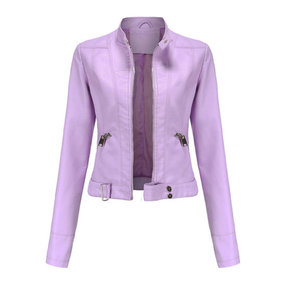 Veste motard pour femme avec col montant et fermetures éclair 6