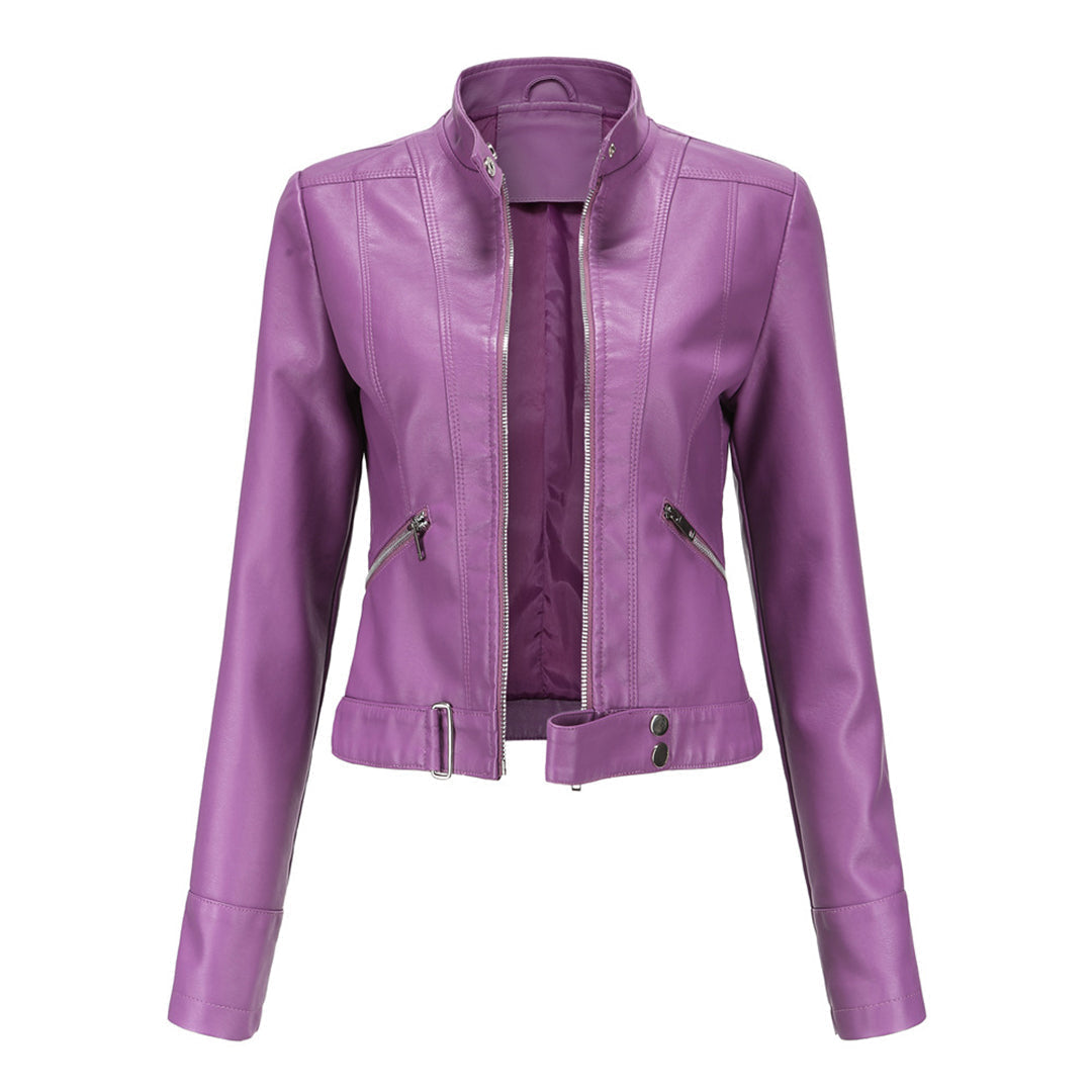 Veste motard pour femme avec col montant et fermetures éclair 7