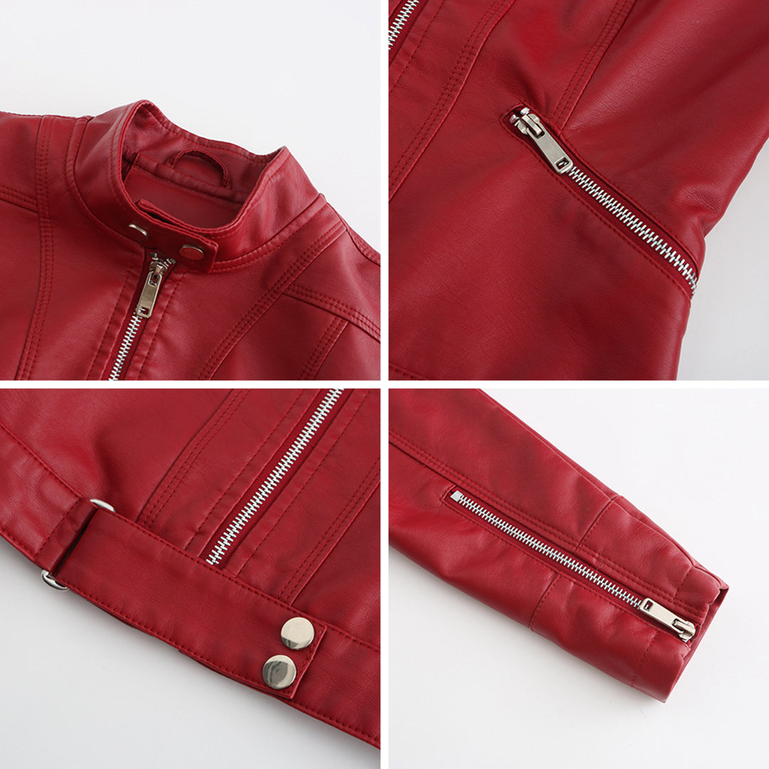 Veste motard pour femme avec col montant et fermetures éclair 8