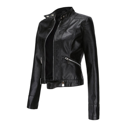 Veste motard pour femme avec col montant et fermetures éclair 9