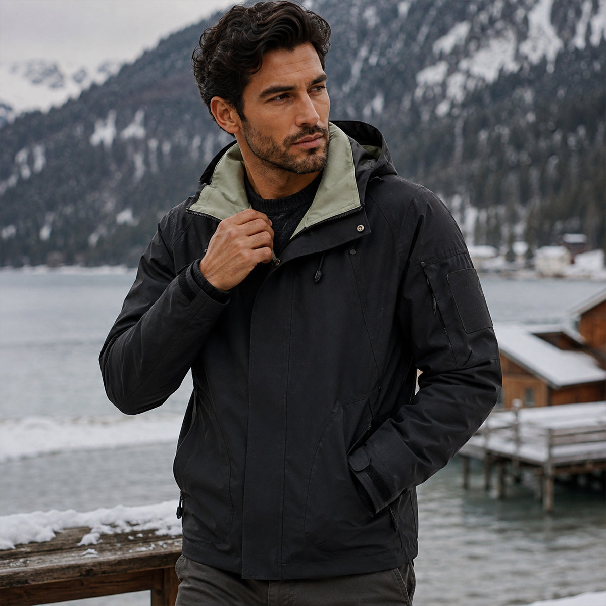 Veste utilitaire à capuche pour homme avec doublure contrastante 13