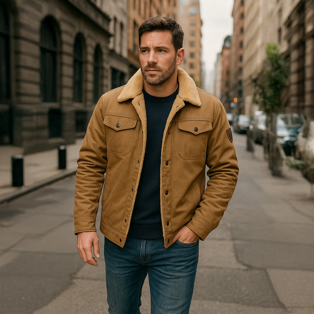Veste utilitaire pour homme doublée en polaire avec fermeture à boutons 14