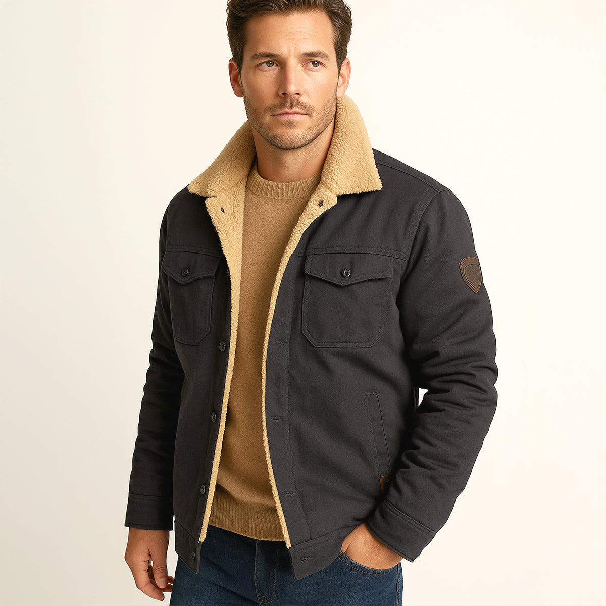 Veste utilitaire pour homme doublée en polaire avec fermeture à boutons 8