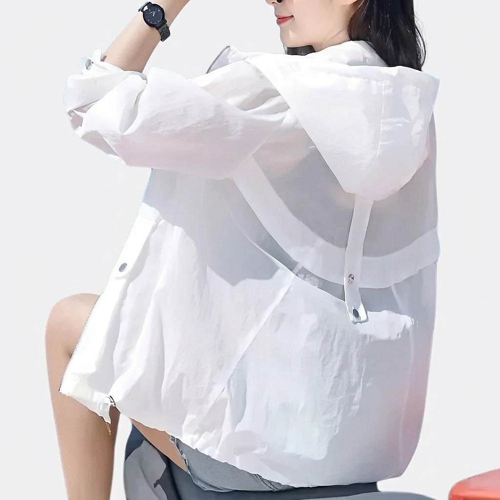 Veste zippée à capuche transparente pour femme 2