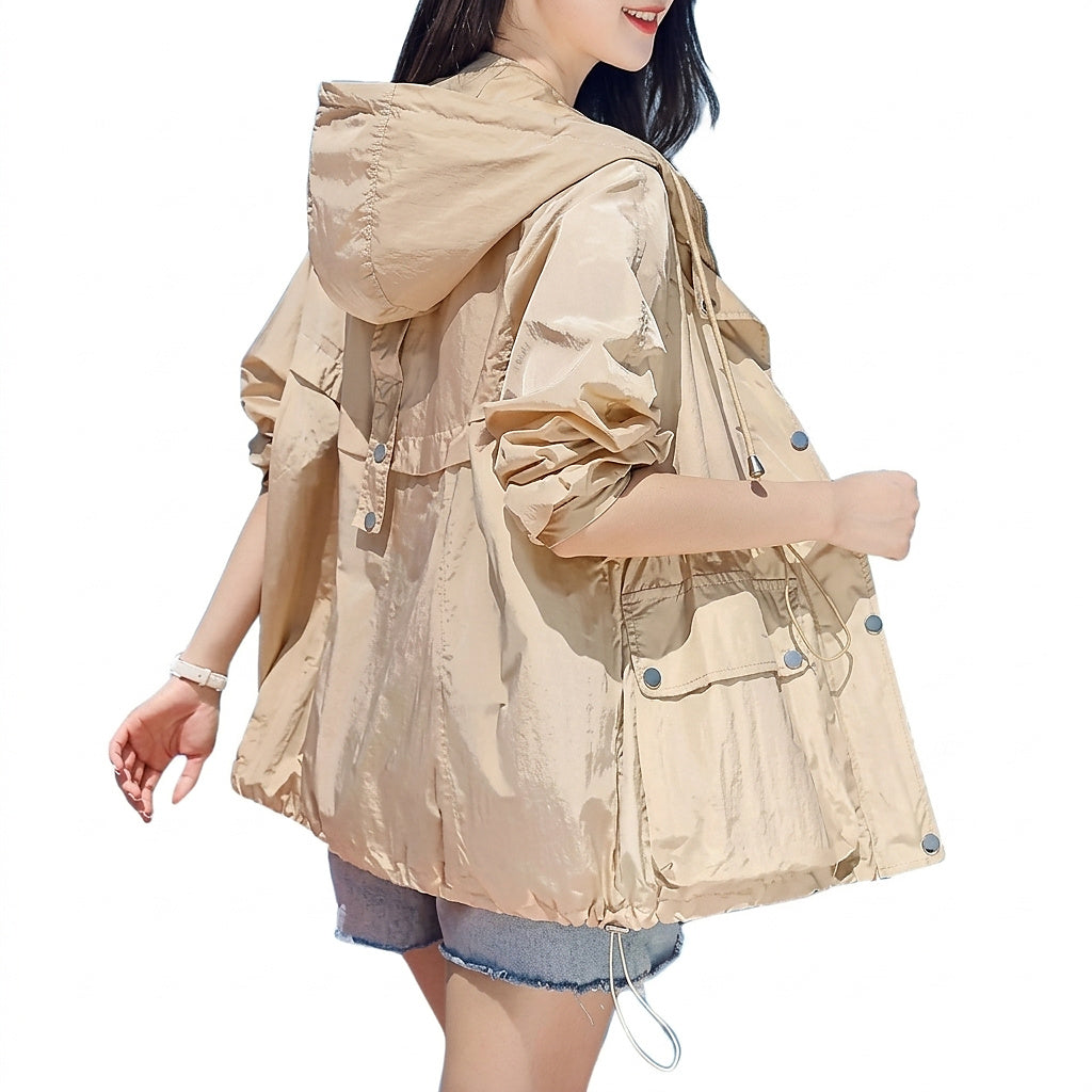 Veste zippée à capuche transparente pour femme 7
