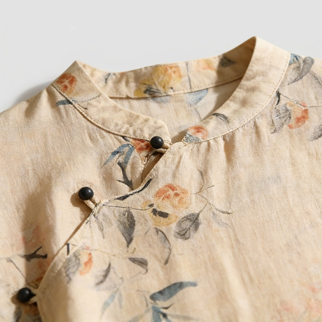 Women Blouse Linen Sleeveless Mandarin Collar Button Placket 4