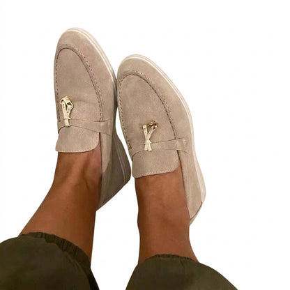 Women Loafers Slip-On Flat Low Profile Design Beige