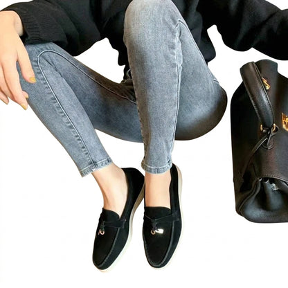 Women Loafers Slip-On Flat Low Profile Design Black