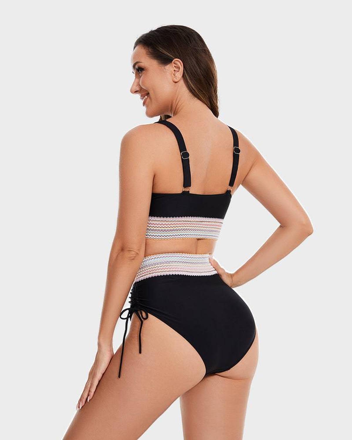 Femme Ensemble Bikini à Licou et Bas à Taille Haute avec Bandes Texturées et Liens Latéraux | imported-image-11
