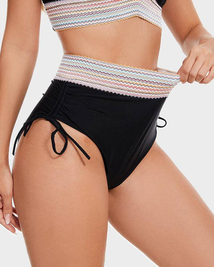Femme Ensemble Bikini à Licou et Bas à Taille Haute avec Bandes Texturées et Liens Latéraux | imported-image-13