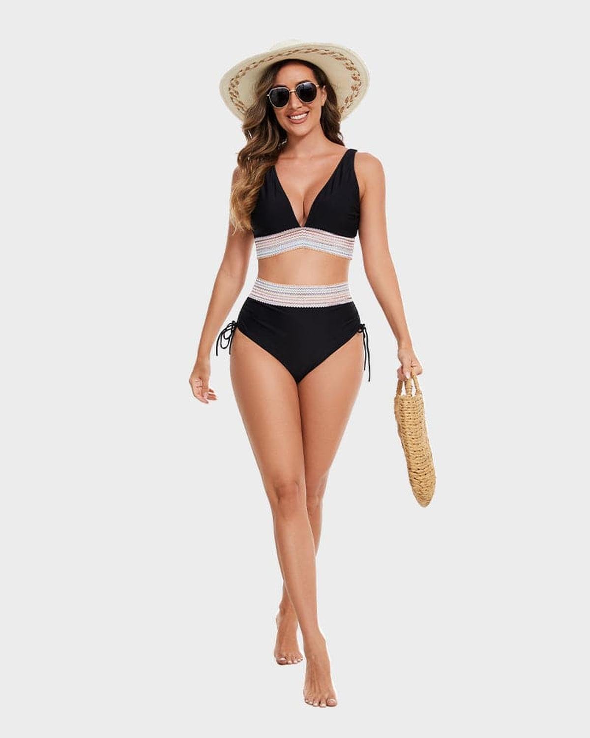 Femme Ensemble Bikini à Licou et Bas à Taille Haute avec Bandes Texturées et Liens Latéraux | imported-image-14