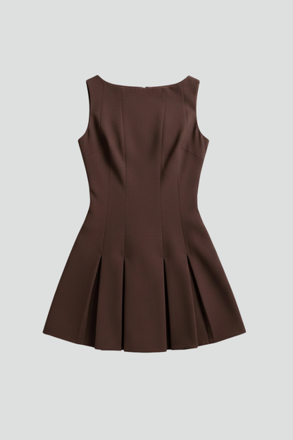 Femme Robe Courte Sans Manches avec Structure Plissée