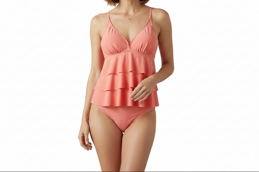 Ensemble tankini femme avec encolure en V et partie frontale à volants étagés