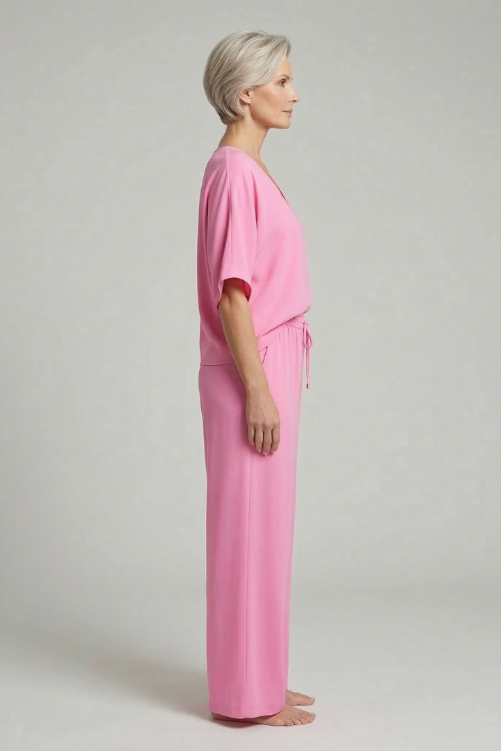 Ensemble deux pièces femme avec haut à col en V et pantalon large