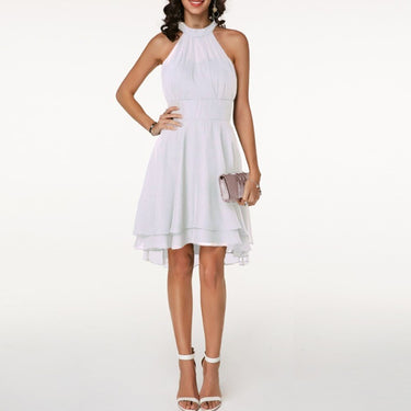 Robe Femme à Col Halter avec Jupe Évasée et Ourlet Superposé