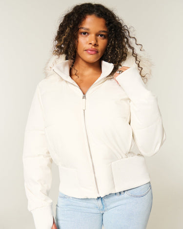 Veste Femme Matelassée avec Capuche et Fermeture Zippée à l’Avant